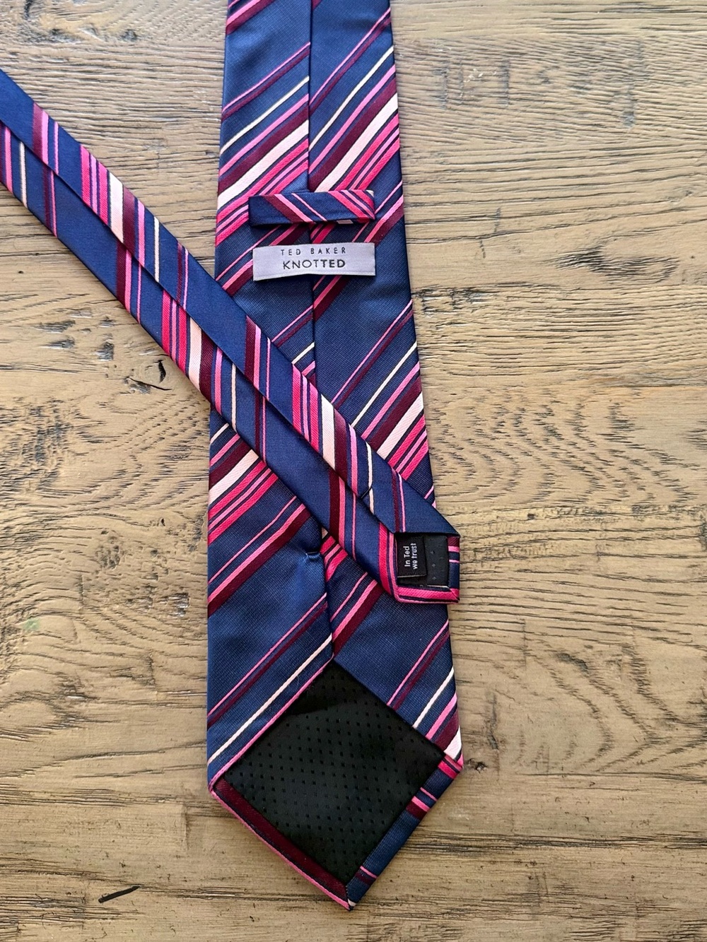 Ted Baker Navy Tie with Pink & White Diagonal Stripes